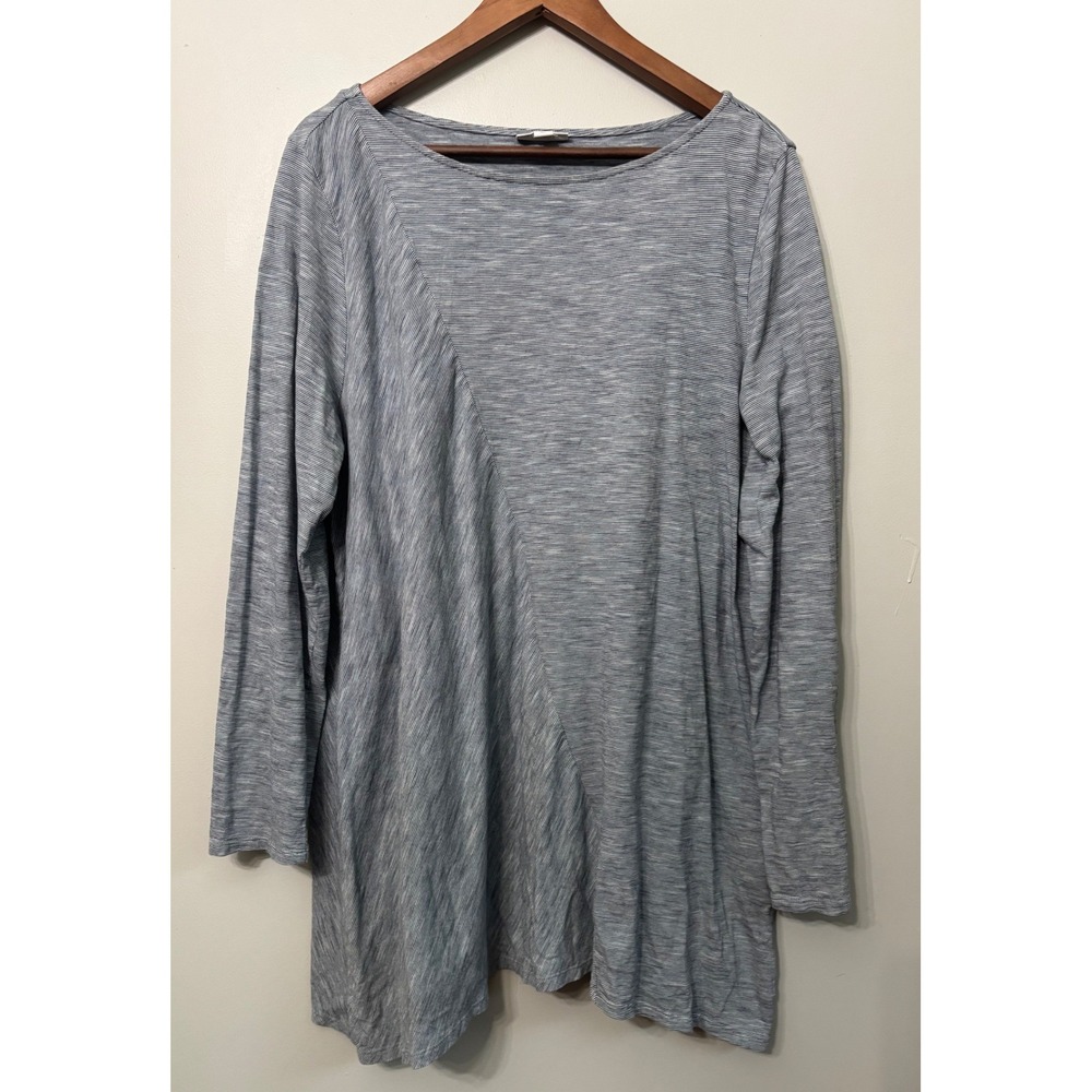 Pure Jill J Jill Pima Cotton Striped Asymmetrical Tunic Top Blue XL Tall
